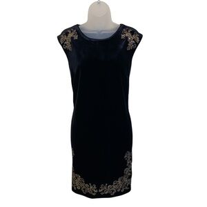 Elegant Black Velvet Dress with Gold Embroidery